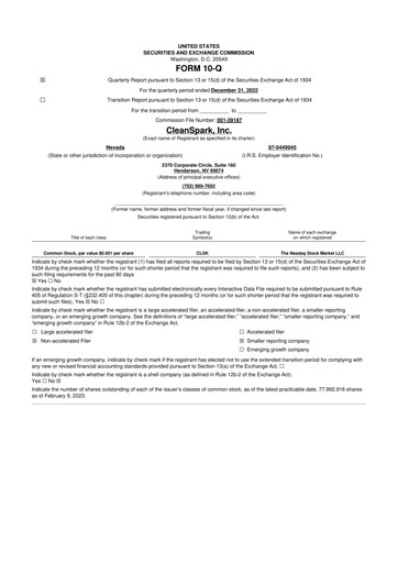 Thumbnail CleanSpark 10-Q Quarterly Report FY2022 