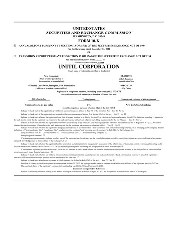 Thumbnail Unitil Corporation
 10-K Annual Report 2022