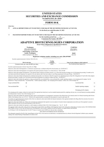 Miniature Adaptive Biotechnologies
 10-K Rapport annuel 2022