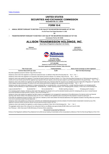Thumbnail Allison Transmission
 10-K Annual Report 2022