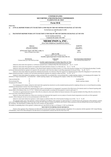 Thumbnail MediciNova 10-K Annual Report 2022