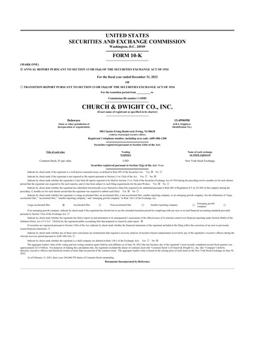 Thumbnail Church & Dwight
 10-K Annual Report 2022