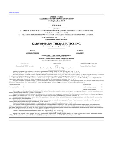Thumbnail Karyopharm Therapeutics
 10-K Annual Report 2022