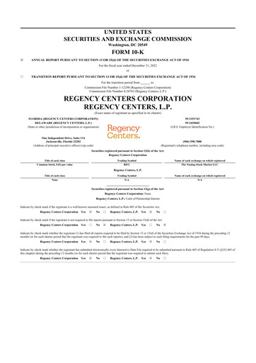 Thumbnail Regency Centers
 10-K Annual Report 2022