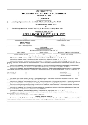 Thumbnail Apple Hospitality REIT
 10-K Annual Report 2022