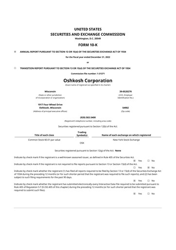 Thumbnail Oshkosh Corporation
 10-K Annual Report 2022