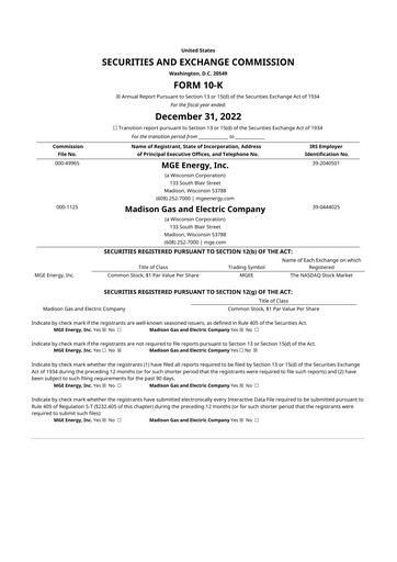 Thumbnail MGE Energy
 10-K Annual Report 2022