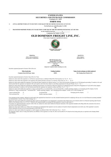 Thumbnail Old Dominion Freight Line
 10-K Annual Report 2022