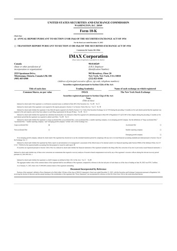Thumbnail Imax Corp 10-K Annual Report 2022