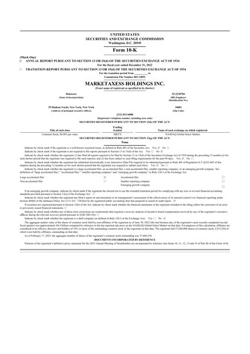 Thumbnail MarketAxess
 10-K Annual Report 2022