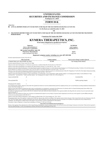 Thumbnail Kymera Therapeutics 10-K Annual Report 2022