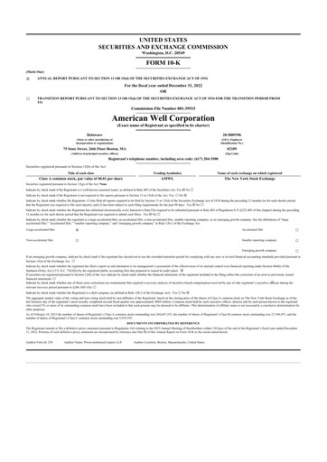 Thumbnail American Well
 10-K Annual Report 2022