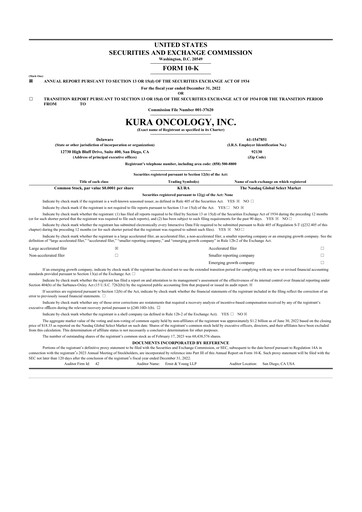 Vorschaubild Kura Oncology
 10-K Jahresbericht 2022