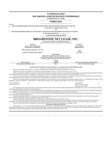 Thumbnail Broadstone Net Lease 10-K Annual Report 2022