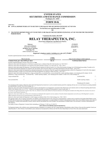 Vorschaubild Relay Therapeutics 10-K Jahresbericht 2022