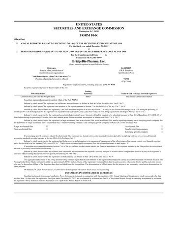 Vorschaubild BridgeBio Pharma
 10-K Jahresbericht 2022