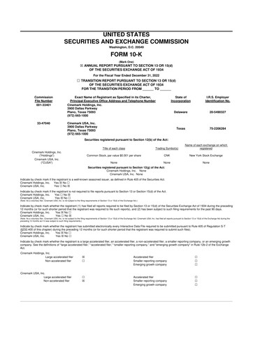 Thumbnail Cinemark Theatres
 10-K Annual Report 