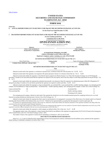 Thumbnail Onto Innovation 10-K Annual Report 2022