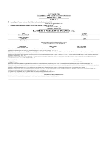 Thumbnail Farmers & Merchants Bancorp 10-K Annual Report 2022