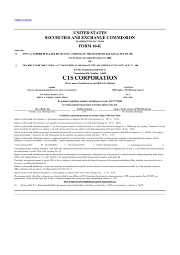 Thumbnail CTS Corporation 10-K Annual Report 2022