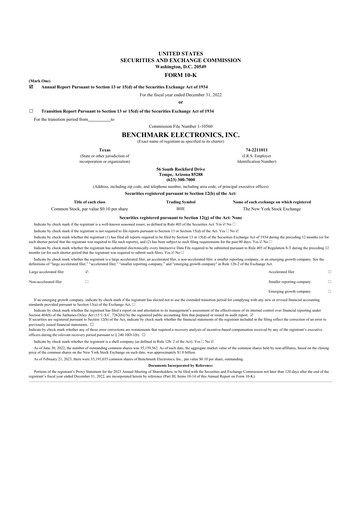 Thumbnail Benchmark Electronics
 10-K Annual Report 2022