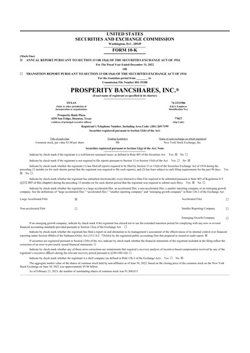 Thumbnail Prosperity Bancshares
 10-K Annual Report 2022