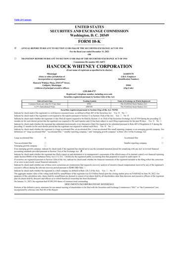 Thumbnail Hancock Whitney 10-K Annual Report 2022