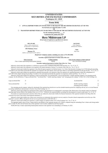 Thumbnail Hess Midstream 10-K Annual Report 2022