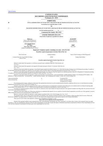 Vorschaubild Axsome Therapeutics
 10-K Jahresbericht 