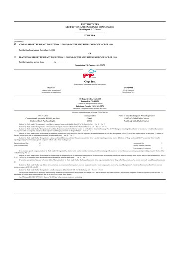 Thumbnail Gogo Inflight Internet
 10-K Annual Report 2022