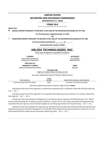 Thumbnail Helios Technologies 10-K Annual Report 2022