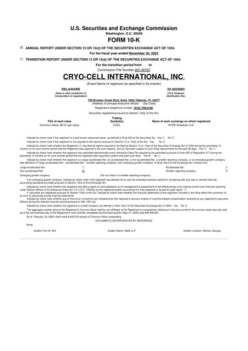 Thumbnail Cryo-Cell International 10-K Annual Report 2022