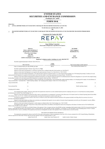 Thumbnail Repay Holdings 10-K Annual Report 2022