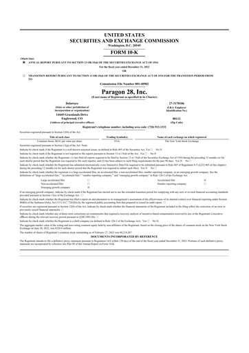 Thumbnail Paragon 28 10-K Annual Report 2022