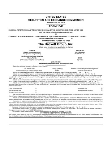 Thumbnail The Hackett Group

 10-K Annual Report 2022