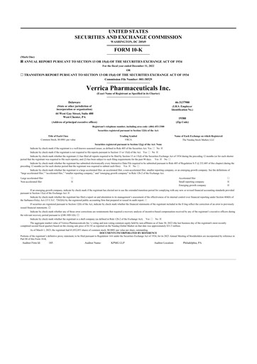 Vorschaubild Verrica Pharmaceuticals 10-K Jahresbericht 2022