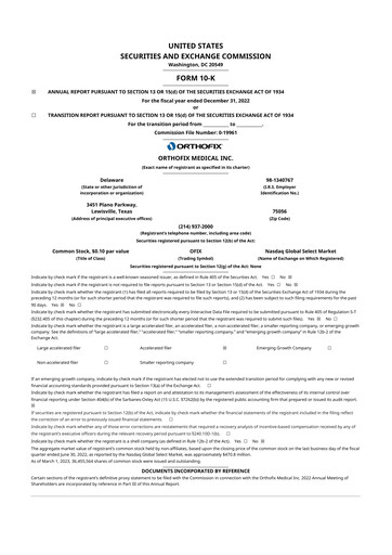 Thumbnail Orthofix Medical
 10-K Annual Report 2022