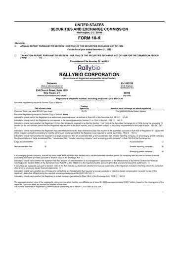 Thumbnail Rallybio 10-K Annual Report 2022