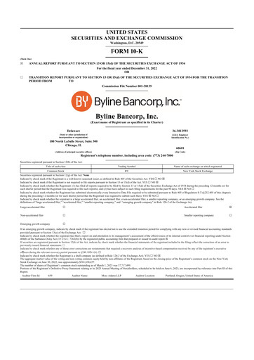 Vorschaubild Byline Bancorp 10-K Jahresbericht 2022