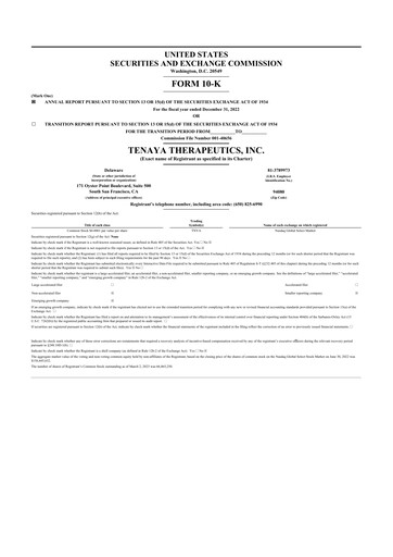 Miniature Tenaya Therapeutics 10-K Rapport annuel 2022
