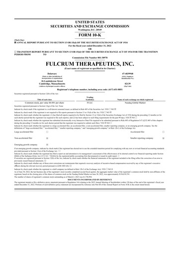 Vorschaubild Fulcrum Therapeutics 10-K Jahresbericht 2022