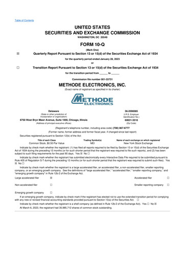 Thumbnail Methode Electronics
 10-Q Quarterly Report FY2023 