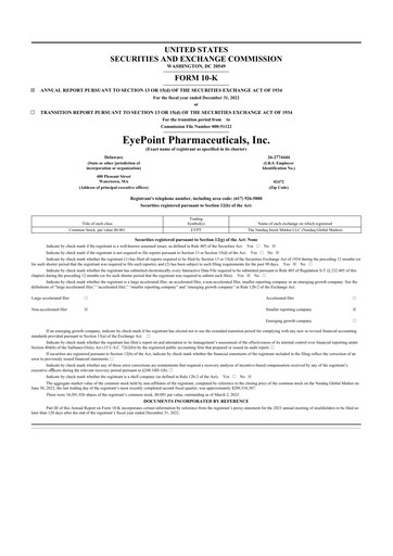 Vorschaubild EyePoint Pharmaceuticals
 10-K Jahresbericht 2022