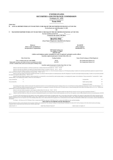 Thumbnail Dave Inc. 10-K Annual Report 2022