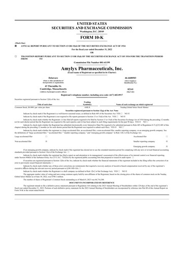 Miniature Amylyx Pharmaceuticals 10-K Rapport annuel 2022