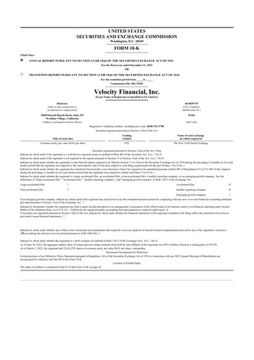 Thumbnail Velocity Financial 10-K Annual Report 2022