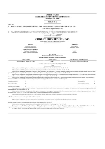 Thumbnail Cogent Biosciences 10-K Annual Report 2022