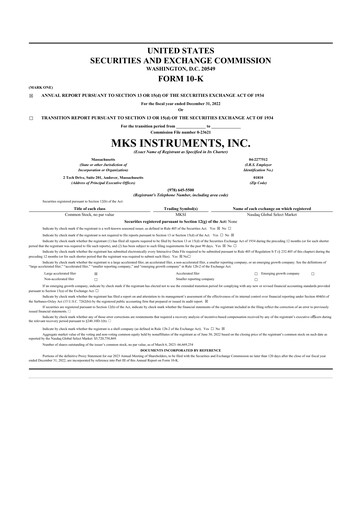 Miniature MKS Instruments 10-K Rapport annuel 2022