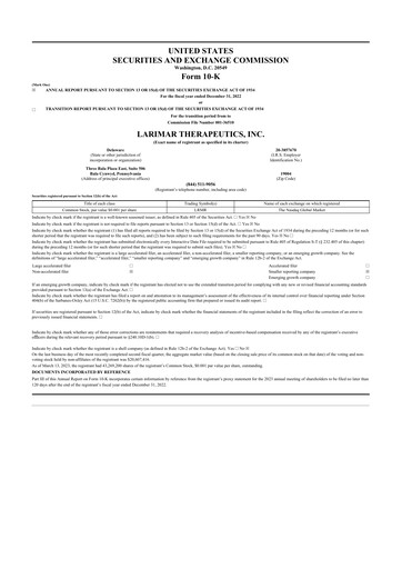 Thumbnail Larimar Therapeutics 10-K Annual Report 2022