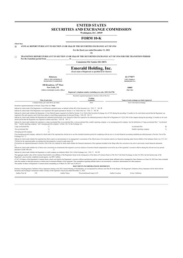 Vorschaubild Emerald Holding 10-K Jahresbericht 2022